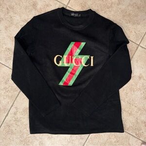 GG  Black Crewneck Long  Sleeve  with Red and Green Accent bolt design